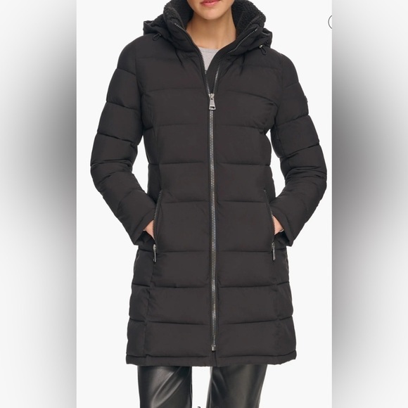 NWT Calvin Klein Water Resistant Faux Shearling Lined Hood Puffer Jacket X-Small - Picture 1 of 16